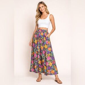 Vintage Harvest Time Floral Maxi Skirt Made in USA Size 6